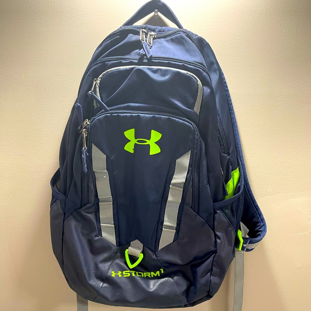 Under Armour Storm backpack in navy and green